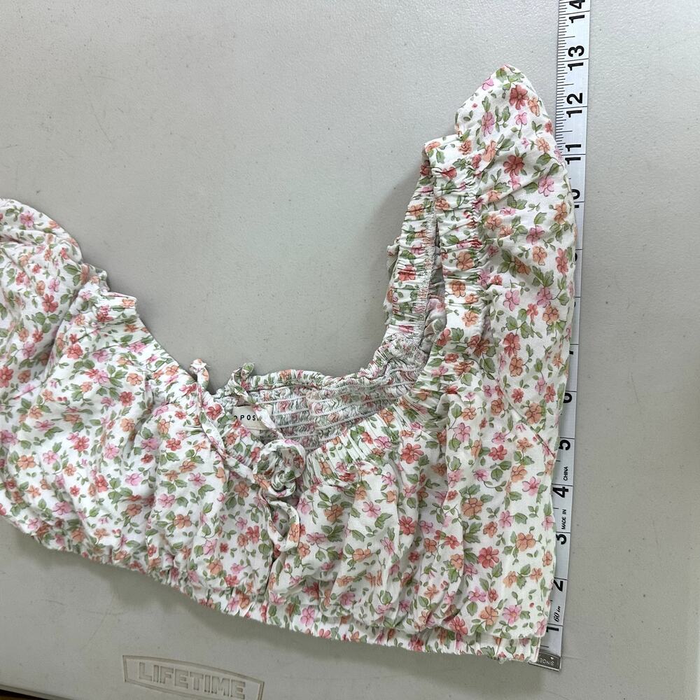 Aeropostale Floral Cottagecore Crop Top Womens L Milkmaid Festival Puff Sleeve - Picture 9 of 10